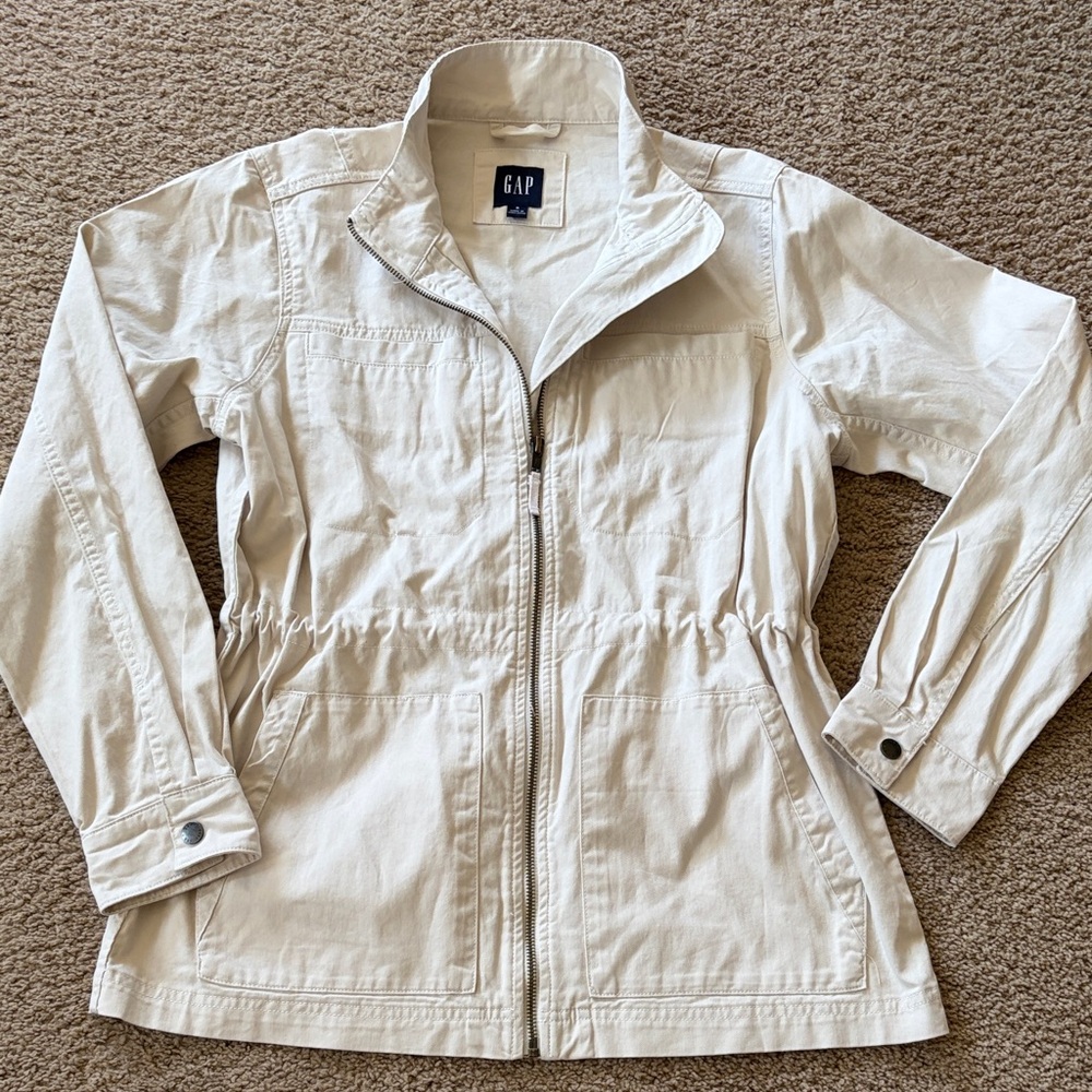 GAP Beige Cream Utility jacket size Small Cotton pockets drawstring waist